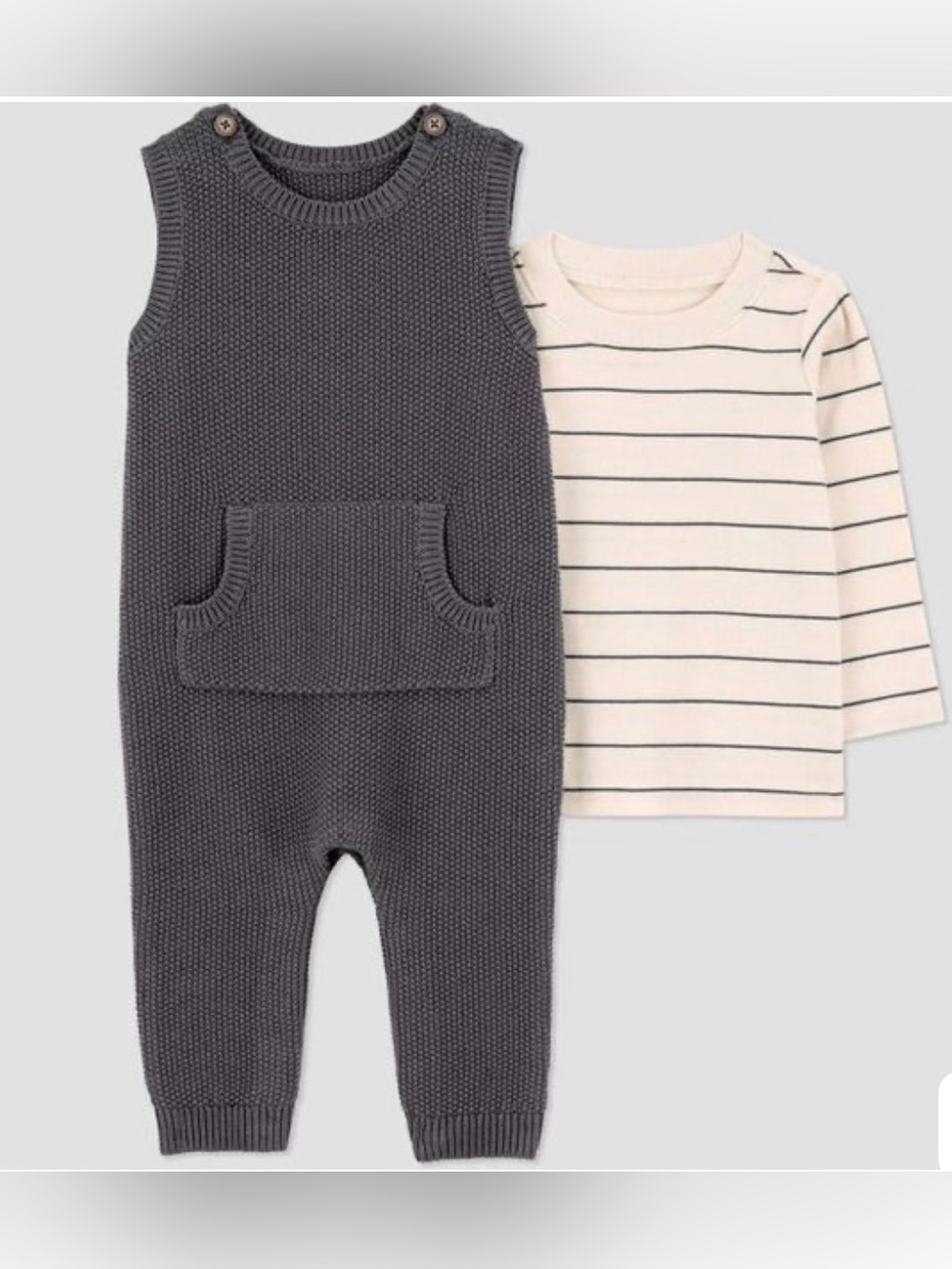 NWT Carter's Charcoal Knit Overalls with Cream Stripe Tee size 12 months
